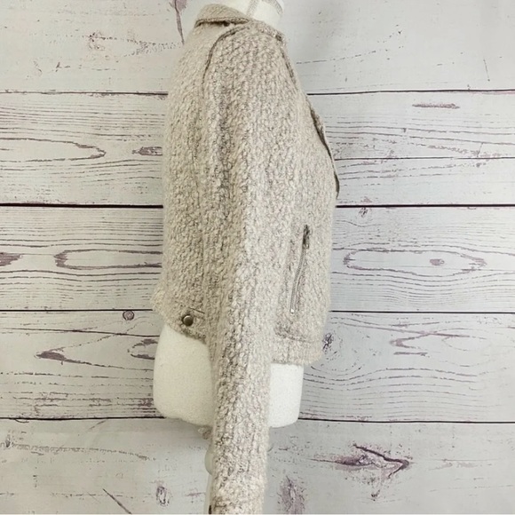 Anthropologie Elevenses Cream Wool Sherpa Moto Jacket S - Picture 3 of 8